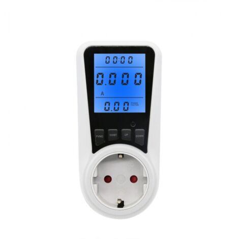 White Energy Meter Wattmeter Socket, 7 Modes Power Meter Socket, LCD Display, Max 3680W