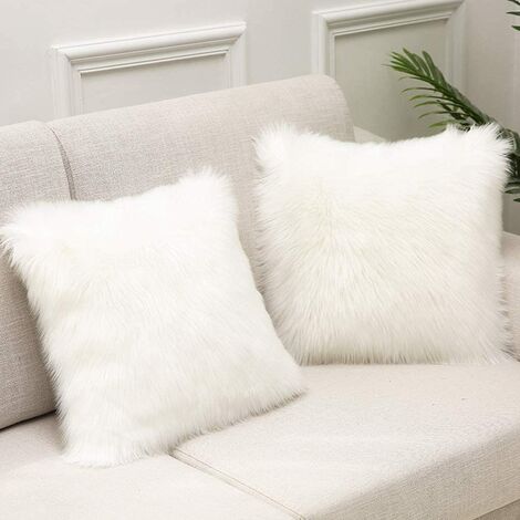 White Faux Fur Cushion Cover Deluxe Decorative Sofa Bedroom Bed Super Soft Plush Mongolia Pillow Cover Sofa Car Seat Tent 40X40cm Pack of 1