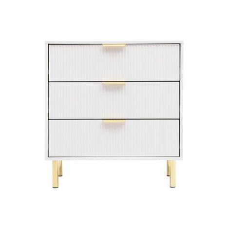 White Gloss Chest of Drawers, Gold Handles & Legs, 3 Drawer