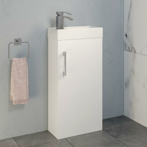 White Gloss Cloakroom 400mm Vanity Unit Basin Sink Mixer Tap Waste Modern