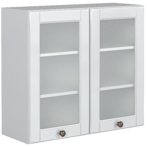 White Gloss Kitchen Glass Door Unit Wall Cabinet 80cm 800 Cupboard Shaker Antila - White / White High Gloss