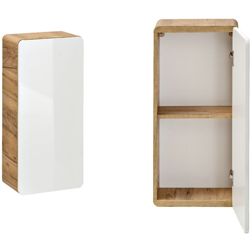 Bathroom Wall Cabinet Small Storage Unit 1 Door White Gloss Oak Arub - White Gloss / Oak