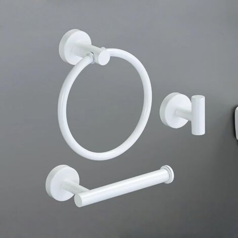 White Gold Bathroom Hardware Set 304 Stainless Steel Towel Bar Towel Ring Toilet Paper Holder Robe Hook Accessories Set,White,3PCS Set