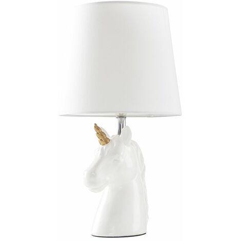 White & Gold Ceramic Unicorn Table Lamp White Light Shade - Add LED Bulb