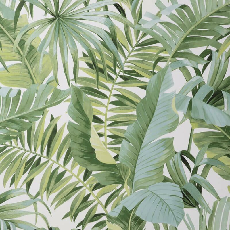 Fine Decor - White Green Maui Leaf Wallpaper Tropical Jungle Palm Modern Natural