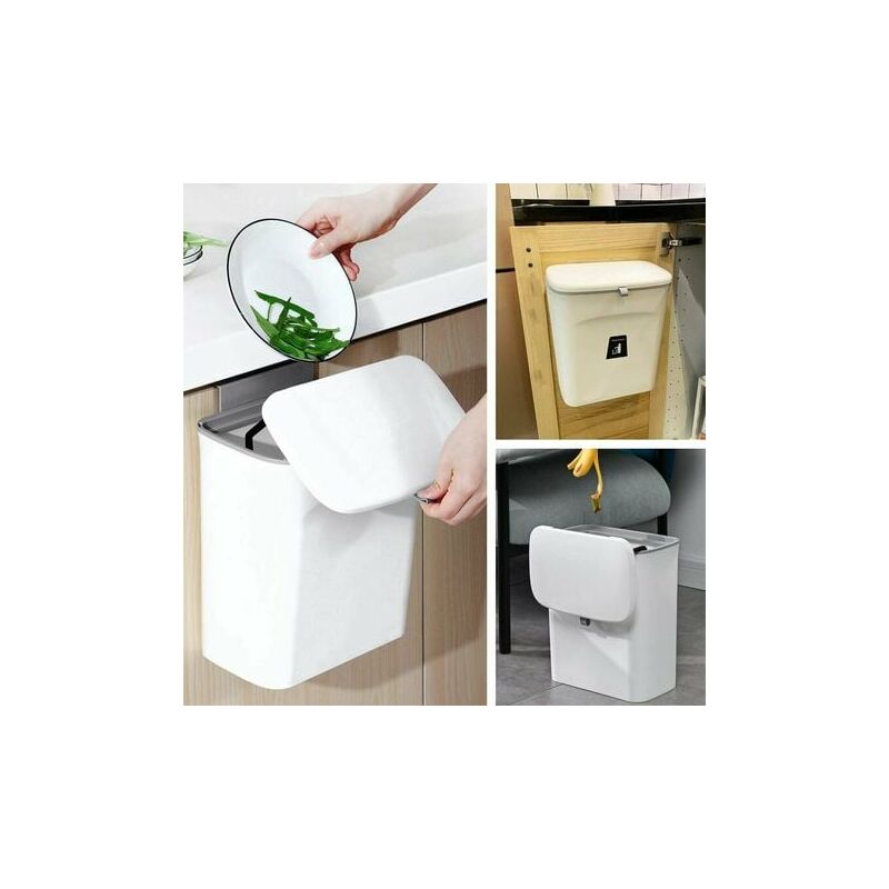 White Indoor Kitchen Compost Bin Sealed with Lid Food Waste Small Kitchen Bin with Lid Hang on Kitchen Cabinet Door or Under Sink 9L Blan dopa