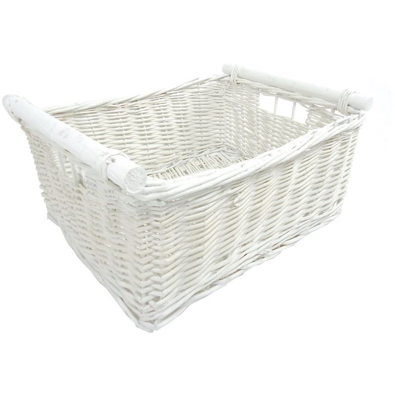 Kitchen Log Fireplace Wicker Storage Basket With Handles Xmas Empty Hamper Basket [White,Medium 38x30x18cm]