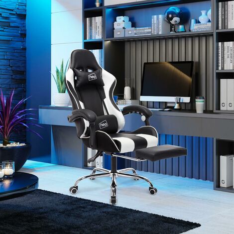 White Leather Gaming Racing Recliner Chair With Footrest