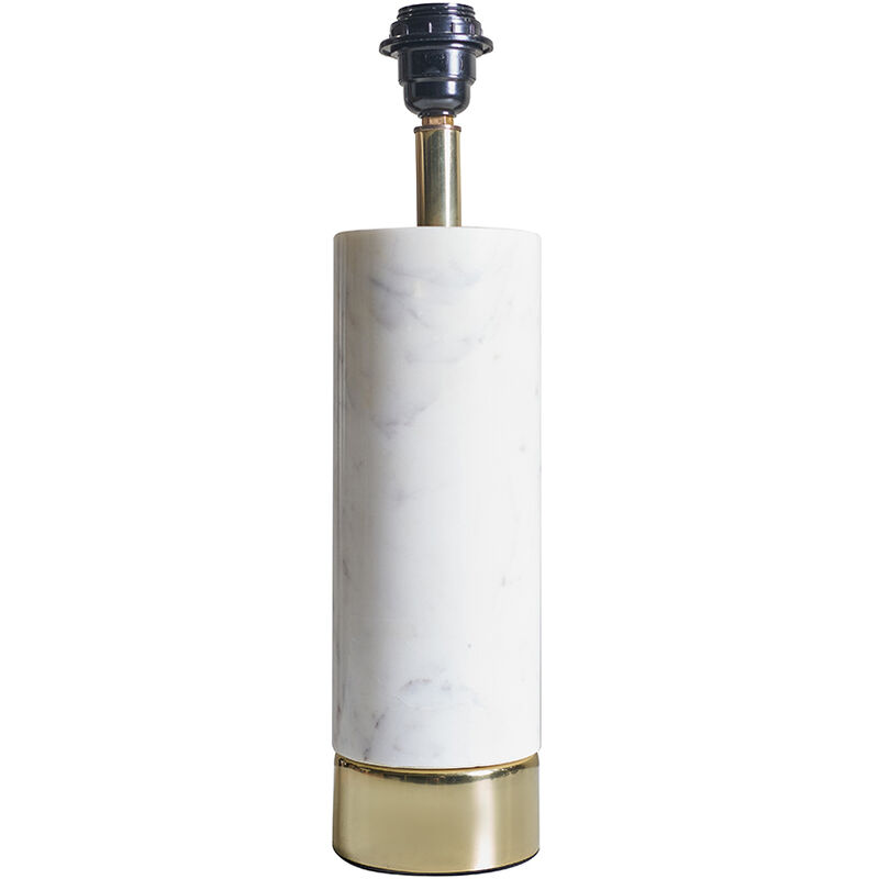 White Marble & Brass Cylinder Table Lamp Base - 0