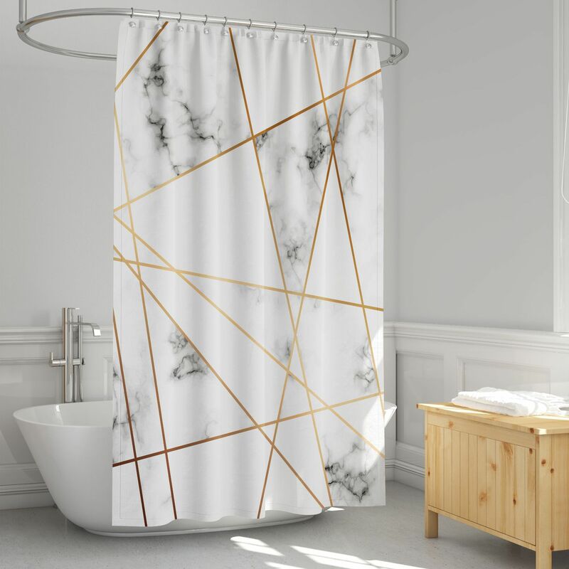 White Marble Shower Curtain Mildew Resistant Waterproof Mildewproof Polyester Fabric Shower Curtains With Hooks 180X180cm