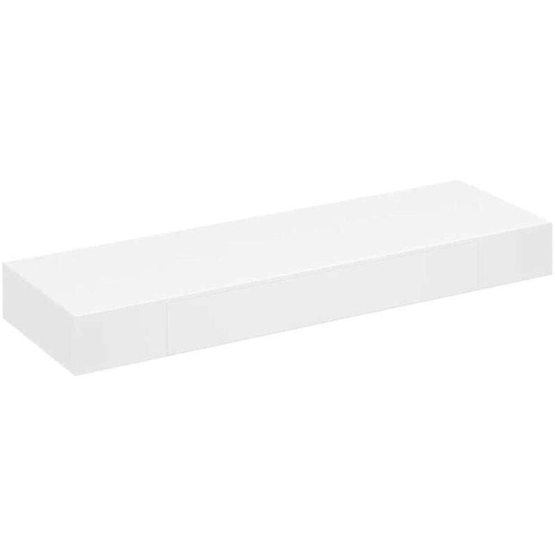 White Mdf Floating Wall Display Shelf 1 Drawer Book Dvd Storage