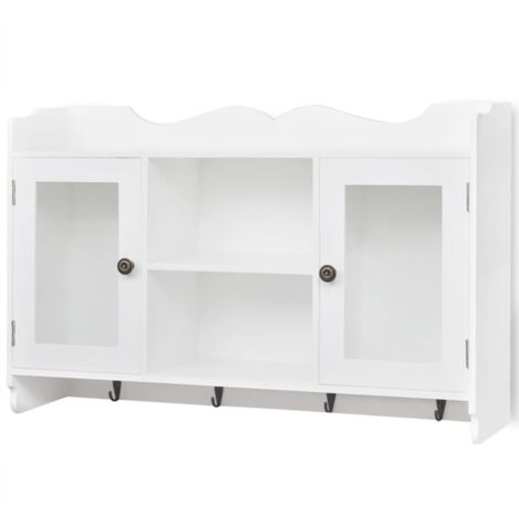 White MDF Wall Cabinet Display Shelf Book/DVD/Glass Storage vidaXL