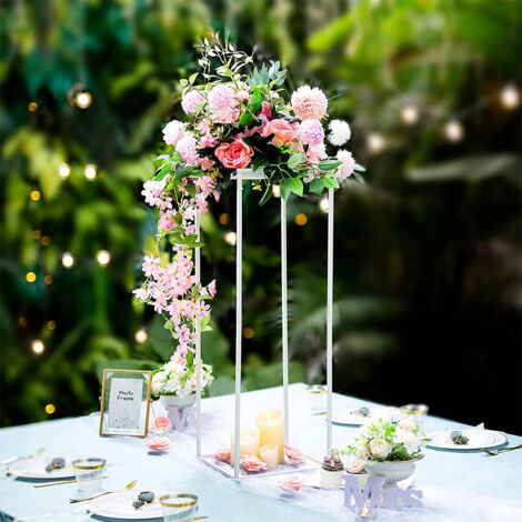 White Metal Flower Stand Wedding Centerpiece 25cm W x 25cm D x 60cm H
