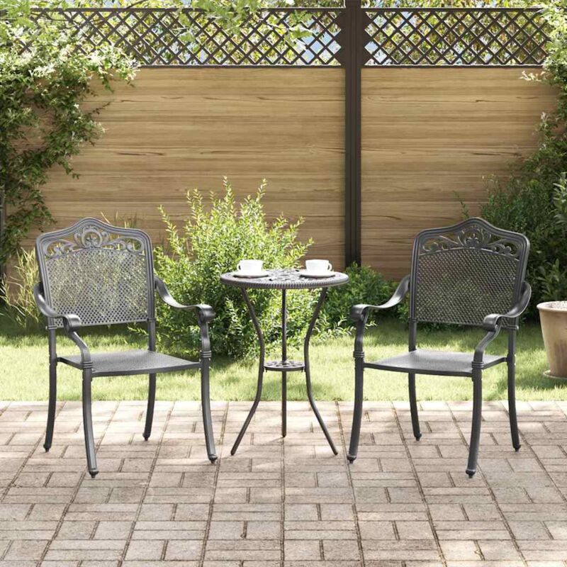 Garden Chair 2 Pcs Black 55 X 56.5 X 91cm Aluminium Vidaxl