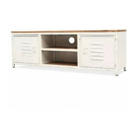 White Metal Tv Stand Industrial Vintage Furniture Retro Media Unit