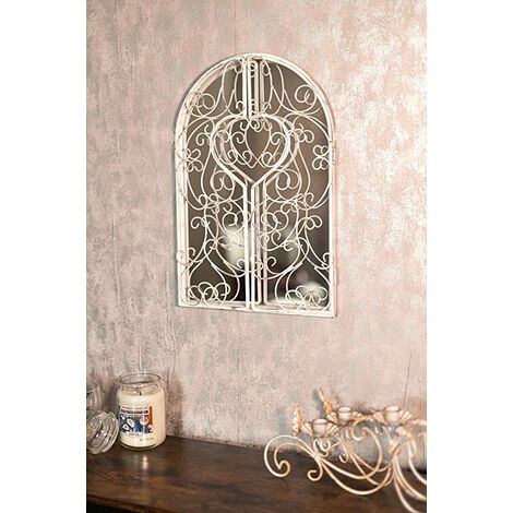 main image of "White Metal Vintage Arched Shutter Mirror"