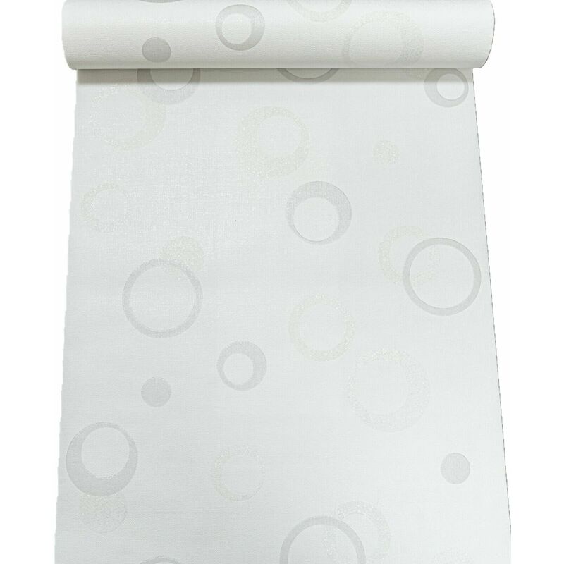 Grandeco - White Metallic Grey Glitter Swirl Circle Textured Vinyl Wallpaper Paste The Wall