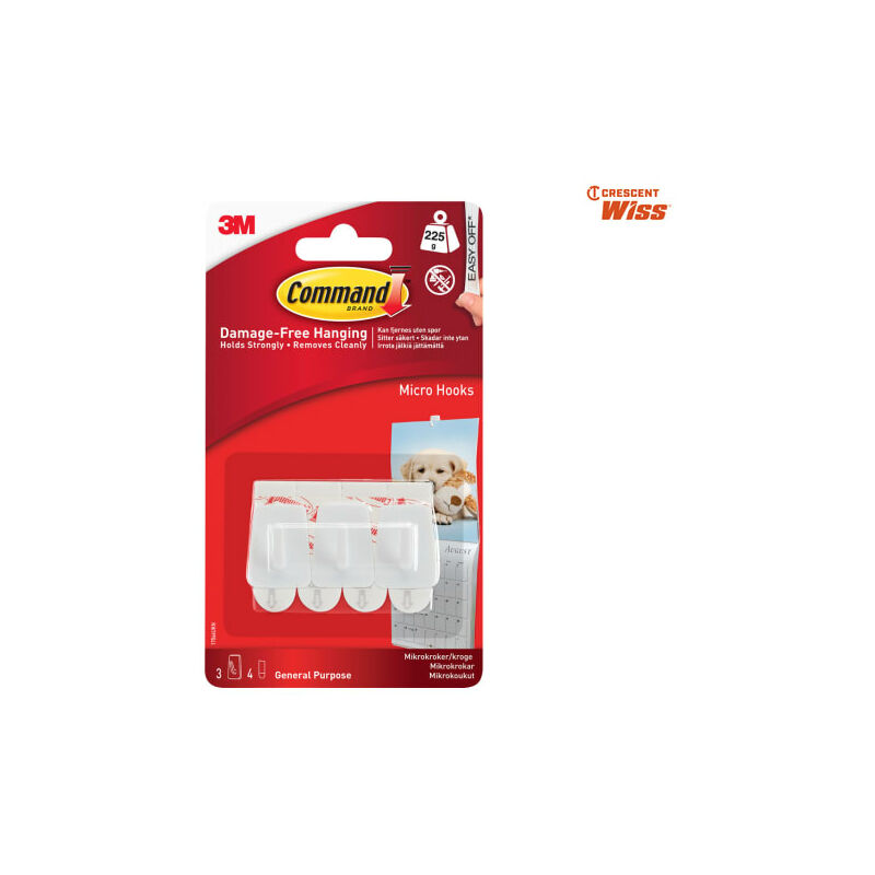 Command - White Micro Hooks (Pack 3) - COM17066