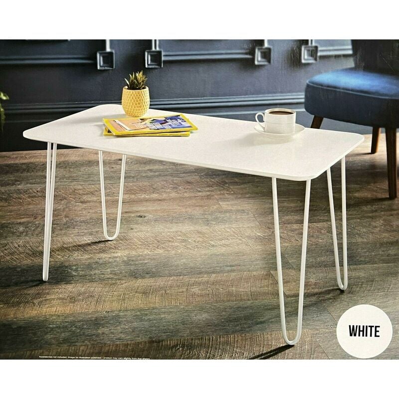 White Modern Coffee Table Hairpin Legs Contemporary Design Living Room Furniture