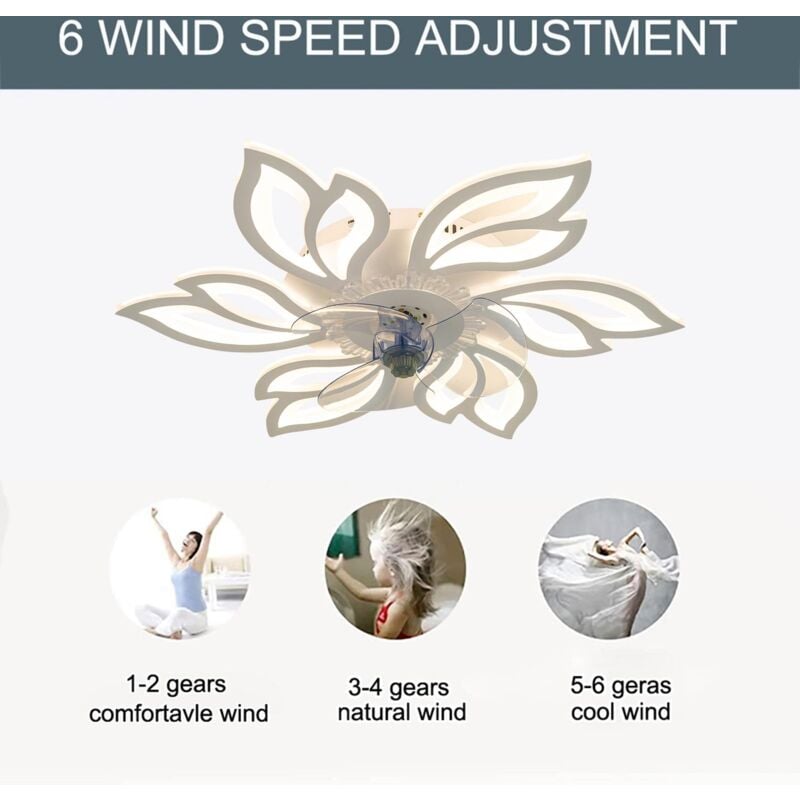 White Modern Flower Ceiling Fan with 3 Color Lights