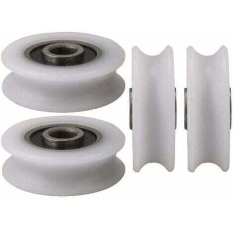 White nylon rollers with U-groove for sliding doors, size 20x6.5x7.4 mm