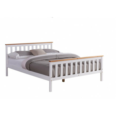 White/Oak Wooden Double Size Bed Frame 4FT6