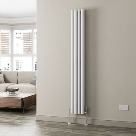 White Oval Column Designer Radiator Vertical Horizontal 1800 x 240mm Double Panel