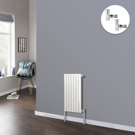 White Oval Radiator Designer Panel Radiators Bathroom Central Heating with Angled Manual Pair of Valves