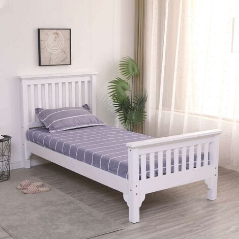 White Painted 3ft Single Bed Headboard Pine Frame Wooden Slats Bedroom Furniture