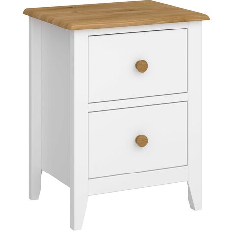 main image of "White Painted Two Tone Solid Pine 2 Drawer Bedside Furniture Storage Unit"