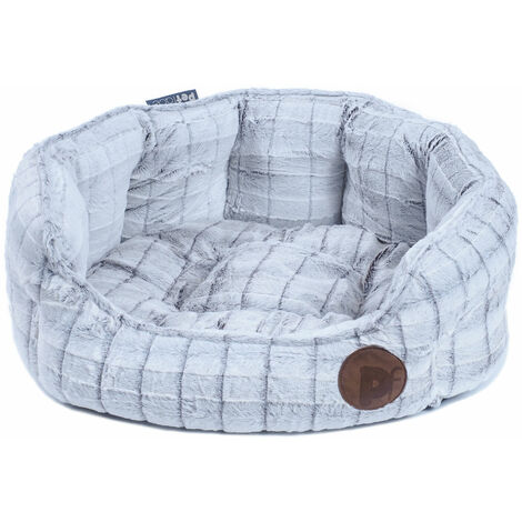 WHITE PLUSH OVAL DOG BED SMALL