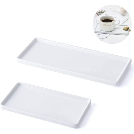 White Porcelain Tray, 2 Ceramic Sink Tray, Resin Rectangular Tray, Toilet Bathroom Organizer Storage Trays, for Handkerchief, Towel, Jewelry, Candle