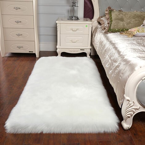 LIVINGANDHOME White Rectangle Soft Shaggy Carpet Faux Fluffy Rugs Fur Mat 180 cm x 100 cm