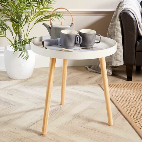 main image of "White Round Coffee Accent Side Table Modern Living Room Furniture Lipped Edge"