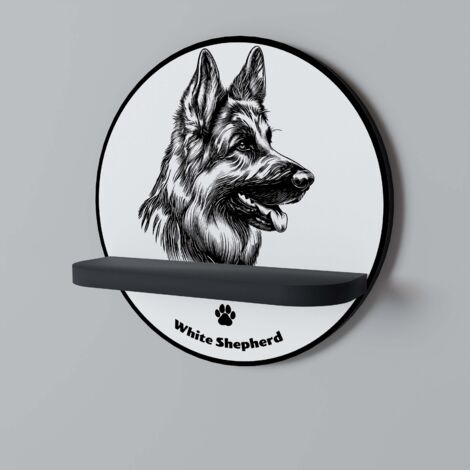 WHITE SHEPHERD DOG Rundes Regal Schwarz