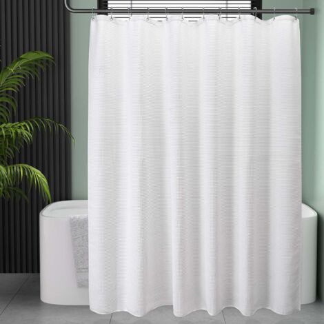 White Shower Curtain Fabric, Waffle Shower Curtain Polyester, Luxury Cloth Shower Curtains for Bathroom, Hotel Quality, Machine Washable, Heavy Duty, 70.86 x 70.86Inches (Matt White)