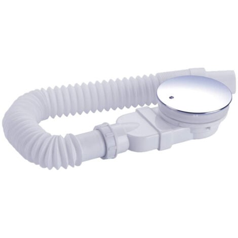 White shower drain 90 mm, extra flat, drain hole for shower tray, siphon, hair filter, flexible, chrome cover, monobloc