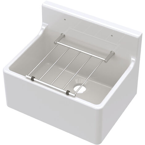 White Single Bowl Fireclay Cleaner Sink with Grill 515mm x 382mm x 393mm