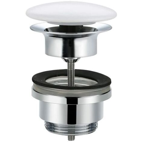 White Sink Plug with Overflow Pop-up Drain Stopper for Ceramic and Copper Sink Push Open Bathroom Accessory