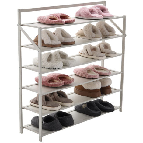 White Six-layer Foldable Shoe Rack, No Installation Required, 90cm W x 23.8cm D x 90cm H