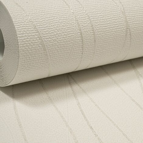 White Sliver Glitter Metallic Thin Lines Waves Textured Wallpaper