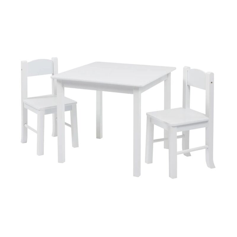 White Solid Wooden Table & 2 Chairs