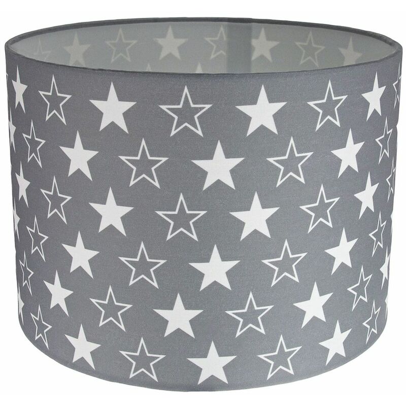 White Stars Children's/Kids Grey Cotton Fabric Bedroom Lamp or Pendant Shade by Happy Homewares