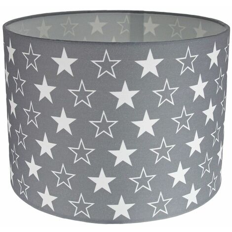 White Stars Children\'s/Kids Grey Cotton Fabric Bedroom Lamp or Pendant Shade by Happy Homewares - Grey