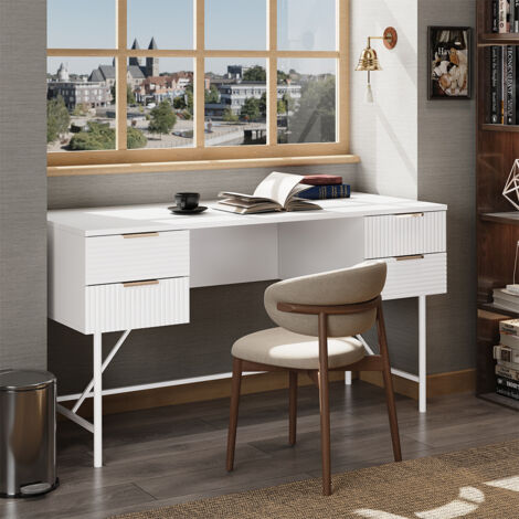 White Striped Study Desk