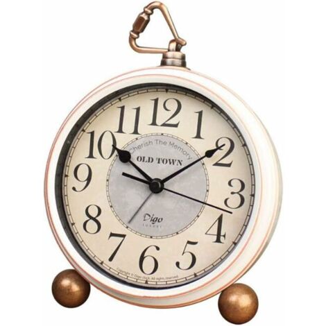 White Table Clock Vintage Alarm Clock Without Loud Alarm Table Loud Alarm No Ticking Silent Battery Operated Quartz Movement HD Glass For Bedroom / Living Room / Kids