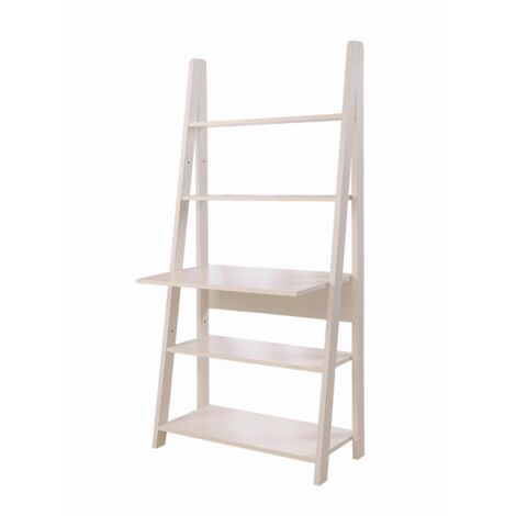 White Tall Ladder Desk With 5 Tier Shelves Space Saving Home Office Furniture