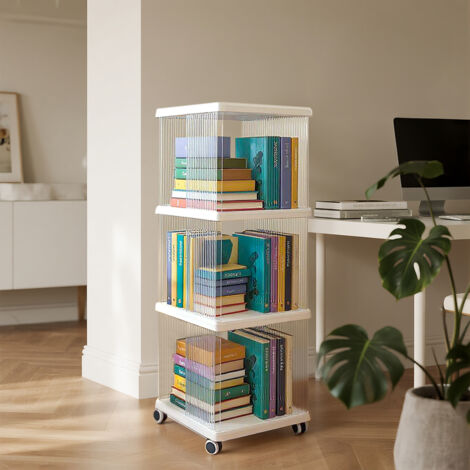 White Three-layer Plastic Square Mobile Bookshelf 36cm (W) x 36cm (D) x 105.5cm (H)