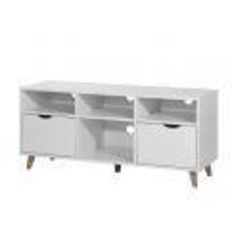 White TV Cabinet with 2 Drawers Scandinavian Design Media Unit Particle Board
