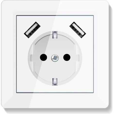 White USB socket with 2 phone and tablet chargers - Embedded mounting box system 55 - Pure white